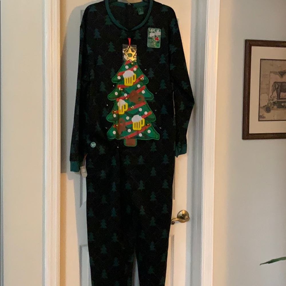 men’s light up Christmas beer tree union suit L XL